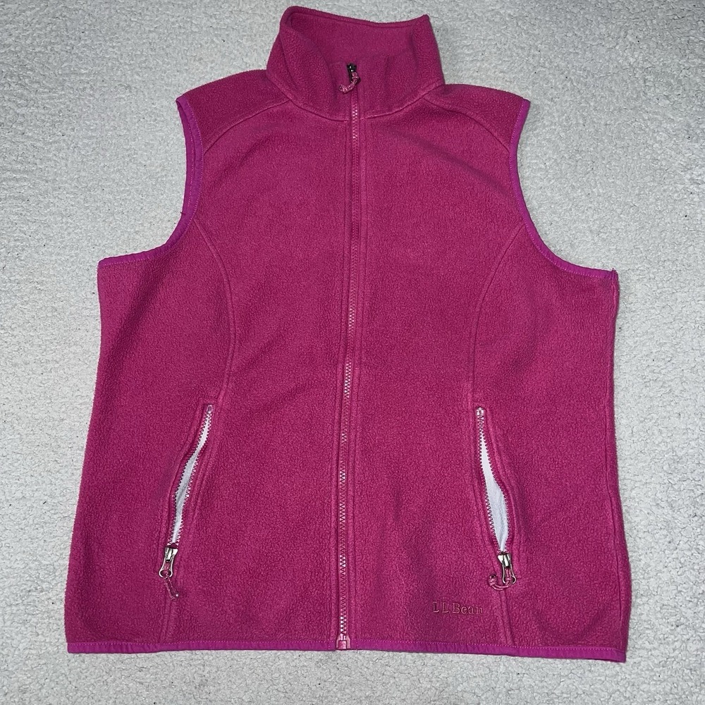 VTG LL Bean Fleece Vest Women's Size Medium Pink Full Zip Polartec Recycled